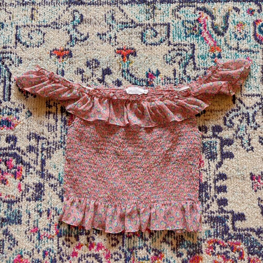 All in Favor Ditsy Floral Peplum Ruffle Top Crinkle Size Medium